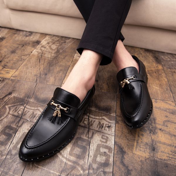 

luxury men dress shoes fashion men tassel loafers shoes genuine leather italian formal dress office oxfords shoes for men, Black