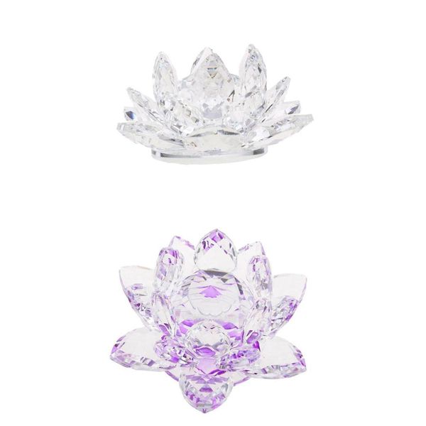 

2pcs crystal lotus ornament crafts paperweight glass lotus model wedding gift purple/clear