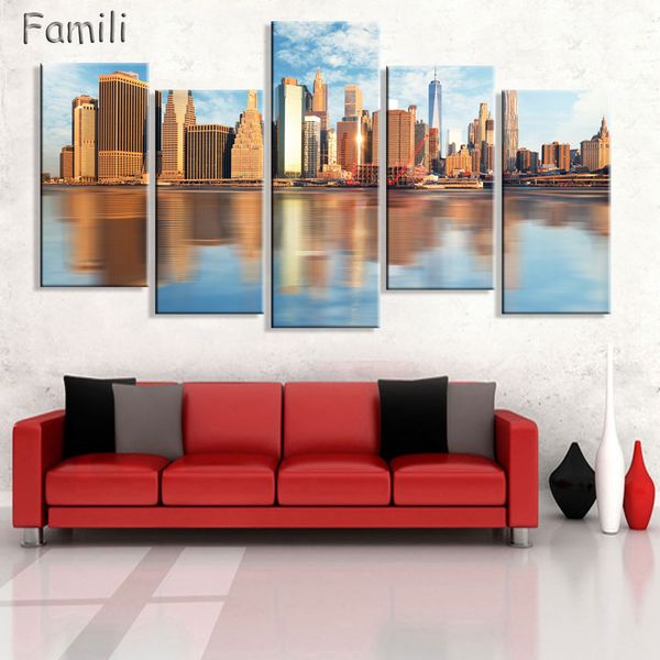 

5 Piece Modern Wall Canvas Painting New York Empire State Building Night Home Decorative Art Picture Paint on Canvas Prints
