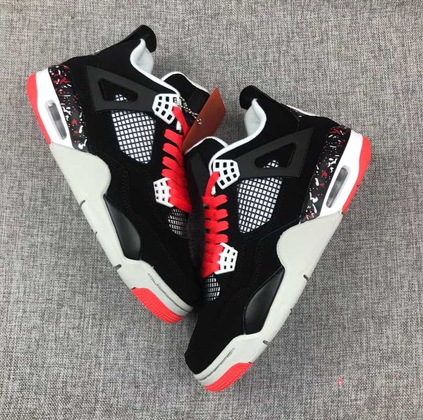 

2019 good quality 4 promo splatter men basketball shoes black university red mens sneakers trainers size us 8-12