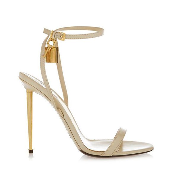 

fashion runway summer shoes woman open toe padlock sandalia feminina mentallic stiletto high heels ankle strap sandals women plus size, Black