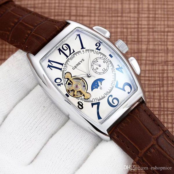 

все subdials work top brand модные мужские часы класса люкс механические автоматические наручные часы с кожаным ремешком для мужских часов л, Slivery;brown