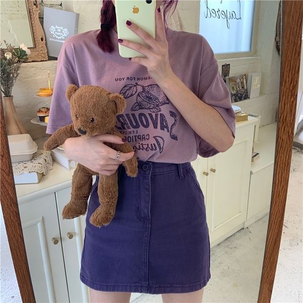 

100% cotton taro purple short-sleeved t-shirt t-shirt female 2020 loose slim versatile student female, White