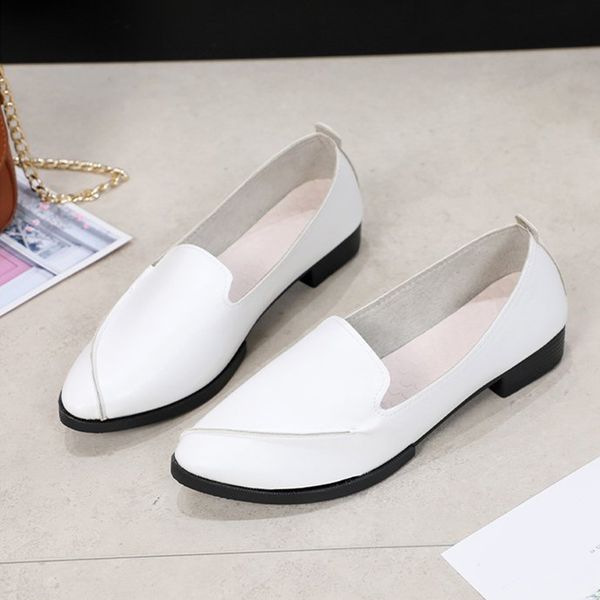 

women elegant pump female pointed toe casual slip on shoes ladies platform soft pu leather comfort women's autumn fashion 2019, Black