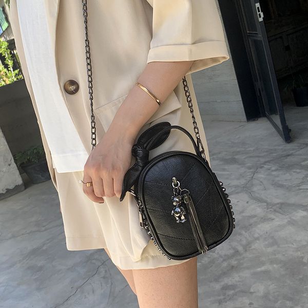 

women's shoulder bag straddle bag 2020 new small black korean fashion fringe mobile phone mini