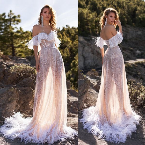 

arivilloso 2020 свадебные платья с плеча спинки кружева аппликации блестки пляж свадебные платья роскошные развертки поезд a-line свадебное, White