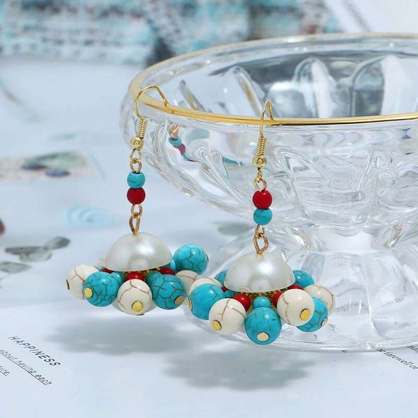 Großhandels-Perlen baumeln Ohrringe für Frauen Retro-Blumen-Perlen-Kronleuchter-Ohrring westlicher böhmischer Feiertags-wulstiger Schmucksachen freies Verschiffen