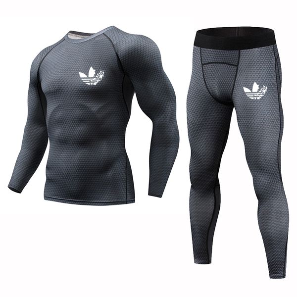 

2pcs/set men's tracksuit gym fitness compression sport sets running shirts+jogging pants print exercise workout tights trousers, Black;blue