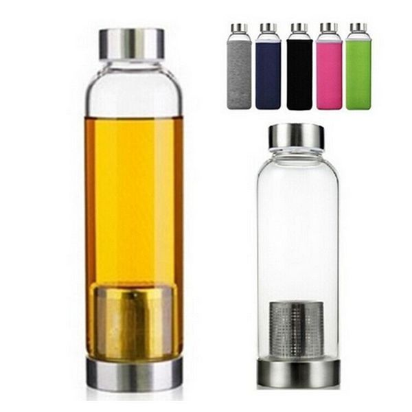 

22oz glass water bottle bpa sports water bottle single layer high temperature resistant glass bottles with tea filter and nylon sleeve