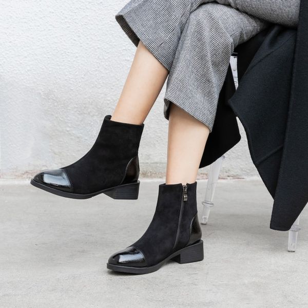 

big size 9 10 11 12 boots women shoes ankle boots for women ladies shoes woman winter side zipper suede stitching, Black