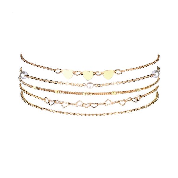 

5 pcs/set 2019 simple love heart choker necklace for women gold/silver chain statement collar jewelry gift bijoux wholesale, Golden;silver