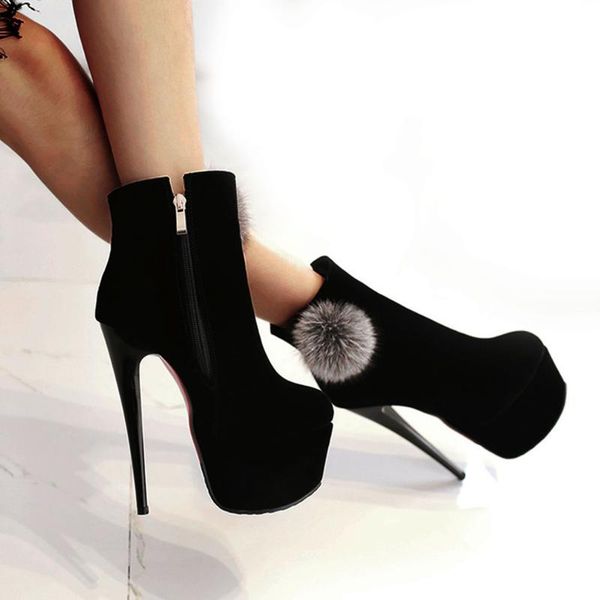 

sarairis 2020 plus size 48 dropship women shoes woman fur platform brand super thin high heels party ankle boots feamle, Black