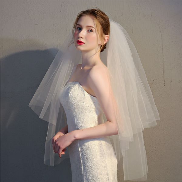 2019 velo da sposa più economico a due strati lunghezza dito bianco avorio con pettine in tulle velo da sposa accessori da sposa