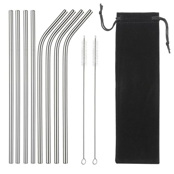 

304 stainless steel straw reusable metal drinking straws set wholesale with cleaning brush party bar accessory eco friendly new