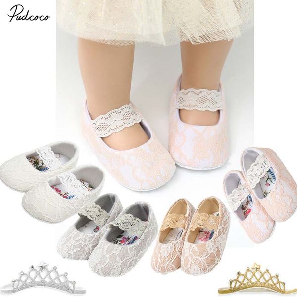 

2019 марка новорожденный baby girl мягкой подошвой шпаргалка обувь princess crown flower lace противоскользящие sneaker prewalker шпаргалка