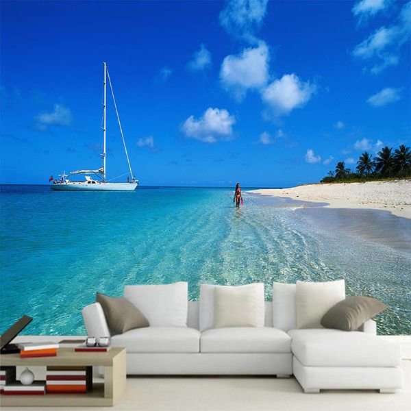 

custom large 3d stereo seascape beach wallpaper mural tv background wall living room restaurant high-end wall mural