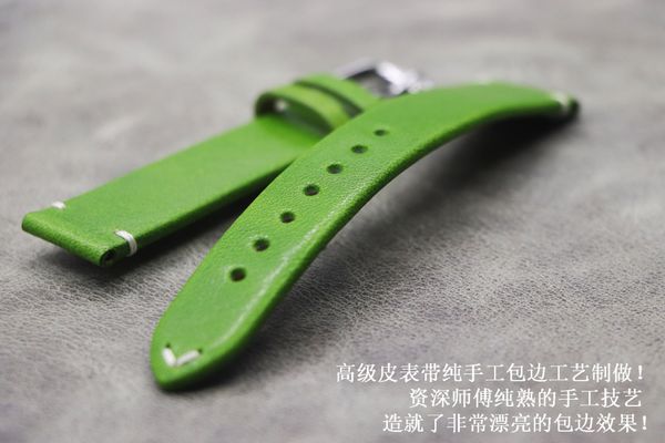 

man women watchbands 18 20 22mm italian genuine leather blue green yellow red handmade vintage wrist watch band strap buckle, Black;brown