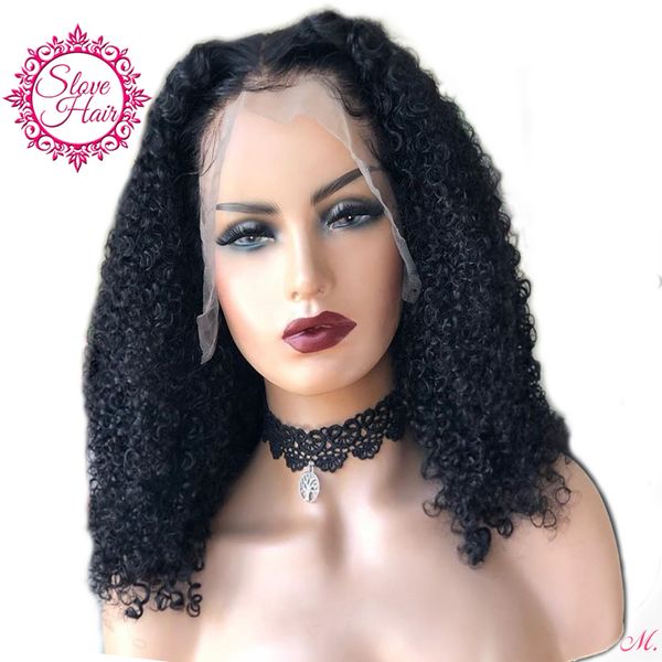 

13x4 super curly short bob wig remy brazilian lace front human hair wigs for women black color 130% middle ratio pre plucked, Black;brown
