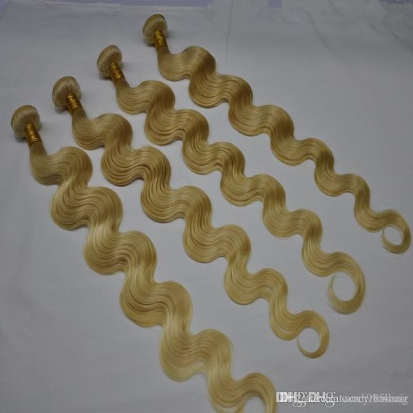 Dhl fedex cor livre 613 pacotes de cabelo humano tecer cabelo loiro branqueado trama onda do corpo