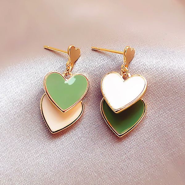 

heart pendent earrings female simple double heart earrings 2020 new fashion drop korean for women dangler, Silver