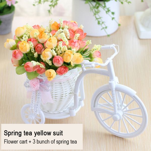 

12 types artificial flower rose with basket ldyllic home furnishings simulation flower car suit bicycle knitted floral basket