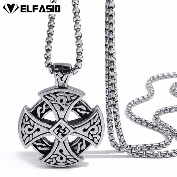 

celtic solar cross mens stainless steel pendant chain necklace silver black vintage jewelry 20inch-26inch