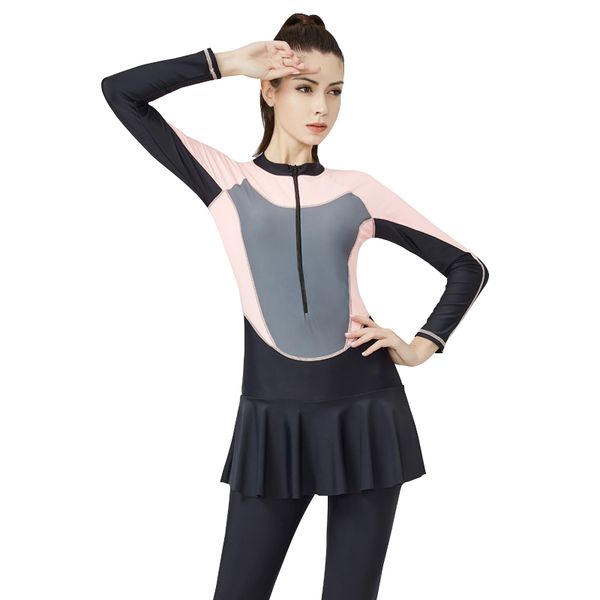 

zip up long sleeve rash guard women full body swimsuit wetsuit swimwear one-piece patchwork sulf swimwear 3xl upf50+ beach wear