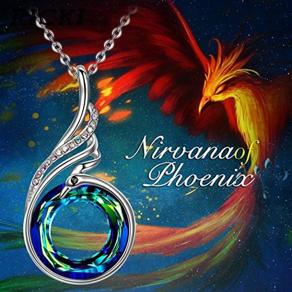 

ricki trendy silver nirvana of phoenix pendant necklace for women made with magic crystal 2 color blue yellow zy049