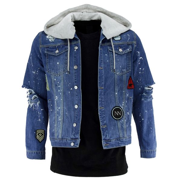 

new style 2019 cowboy men's embroidered jacket hooded denim jacket classic coat european size, Black;brown