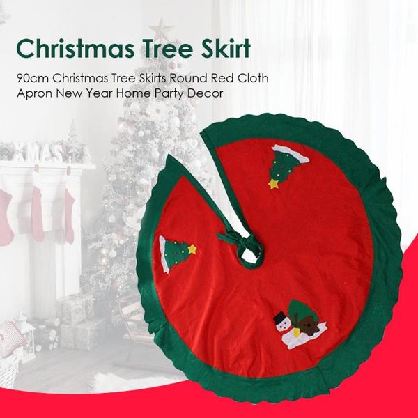 

90cm christmas tree skirts round red cloth apron new year home party decor