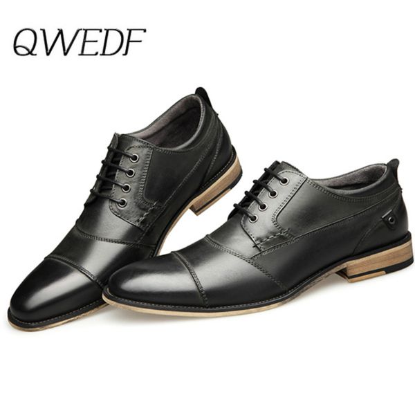 

qwedf new men dress shoes formal shoes men's handmade business wedding big size genuine leather lace-up male k6-11, Black