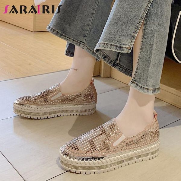 

sarairis leisure female 2020 casual daily flats spring flats women round toe rhinestone slip on platform wedges shoes woman, Black