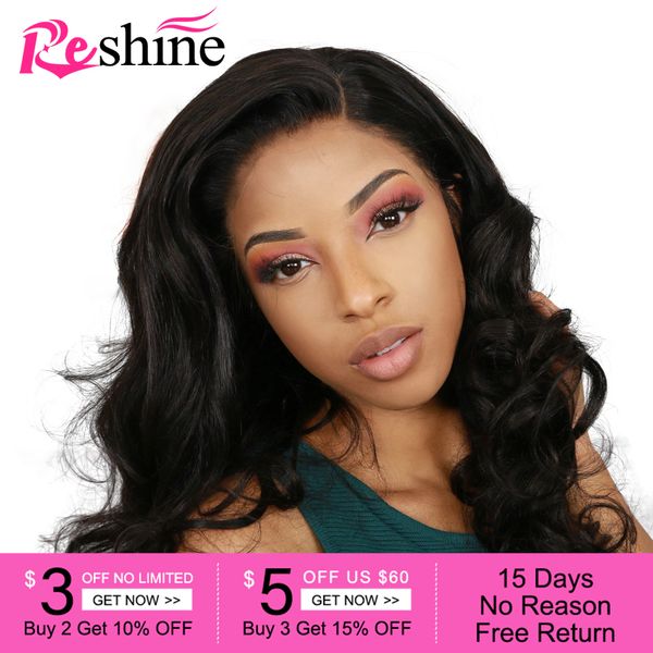 

reshine 13x6 lace front wig pre plucked with baby hair 10"-24" body wave natural color brazilian 13x4 remy human hair wigs, Black;brown