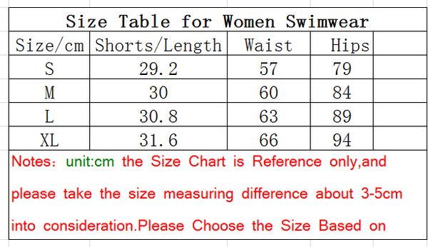 Womens Swimsuit Size Chart