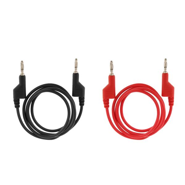 

2pieces copper 25a stackable 4mm banana plug multimeter test cable lead cord black + red