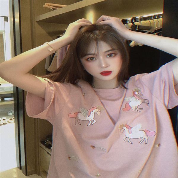 

short-sleeved t- female summer 2020 loose white shirt inner base shirt student all-match fashion