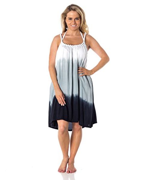 

alki'i womens beaded strap quarter length beach dress onesize, Black;gray