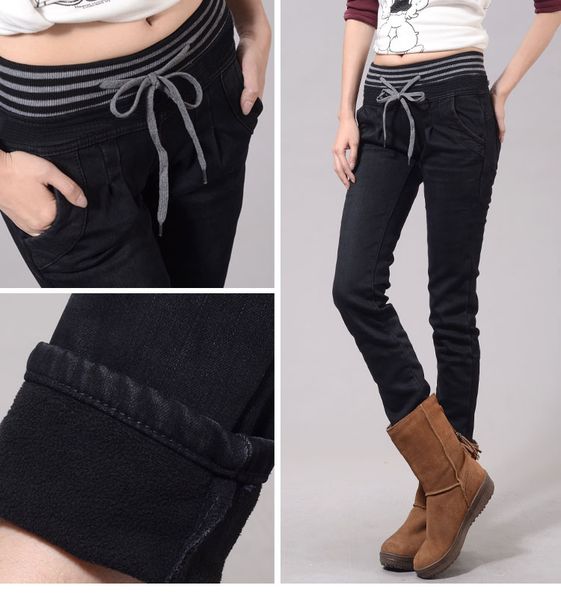 

autumn and winter plus velvet thickening jeans pants elastic skinny pants pencil plus size clothing, Blue