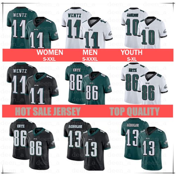 

men women youth philadelphia jersey 10 desean jackson 11 carson wentz 13 nelson agholor 86 zach ertz eagle football jerseys s-xxxl, Black;red