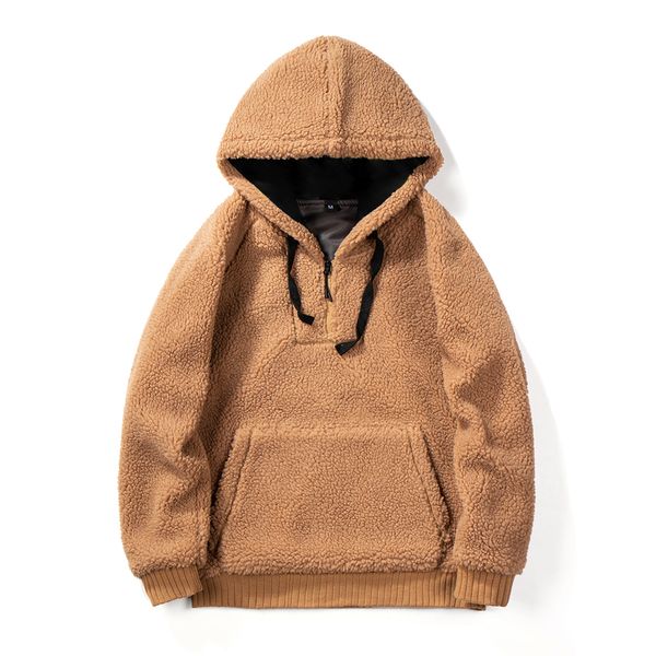 

warm wool hoodies winter men hooded sweatshirt solid pullover coats men/women 2019 brand fleece hoodie outerwear drop shipping, Black