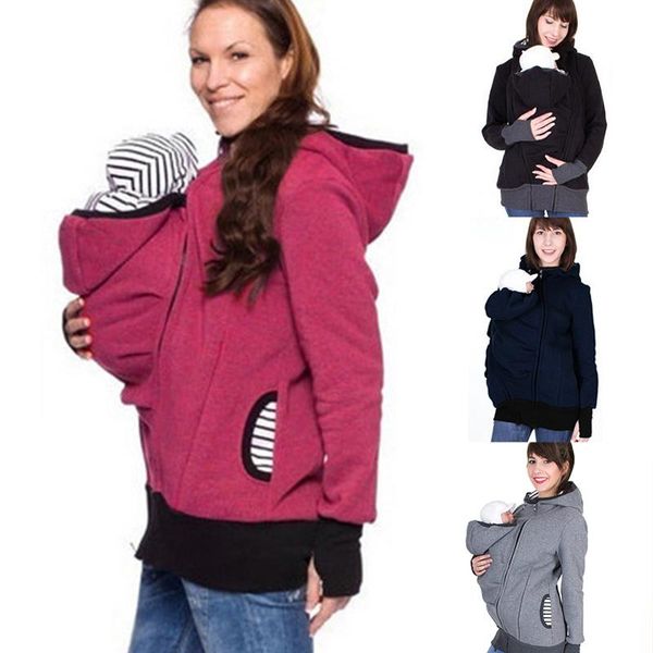 

enbeautter parenting child winter pregnant women 's sweatshirts baby carrier wearing hoodies maternity mother kangaroo clothes slim, Black
