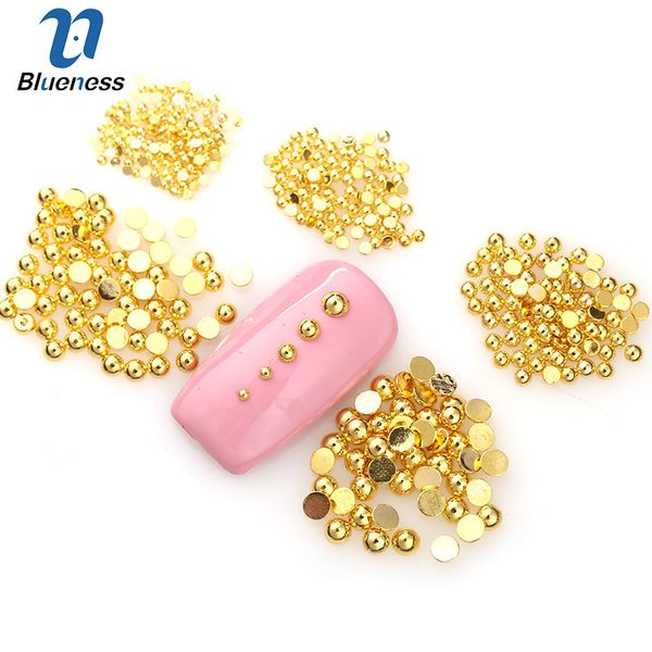 

blueness 1000pcs 1 pack 3d metal studs nail art decorations gold copper half round nail rhinestones mix sizes glitter, Silver;gold