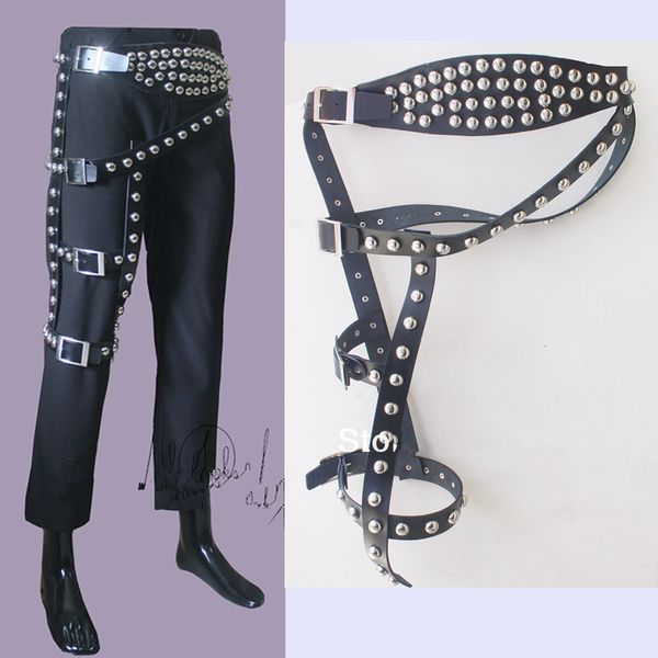 

mj michael jackson bad jam classic leg belt punk rivet metal for performance show imitation hallween gift, Black;brown