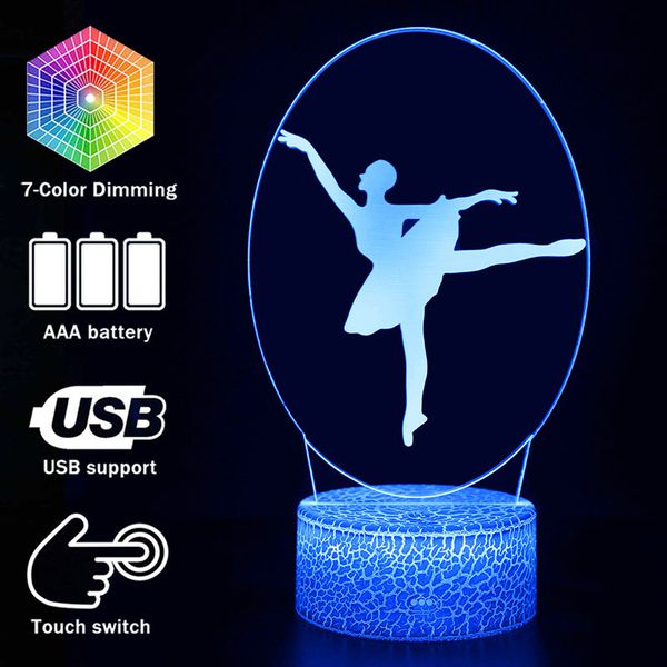 

3d illusion ballet dancer desk lamp touching led night light home room lampen decoration creative table lamps for gift