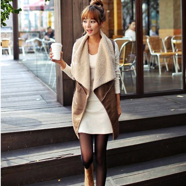 

autumn fashion waistcoat women coat vest jacket casual warm sleeveless jacket women faux fur long basic, Black;white