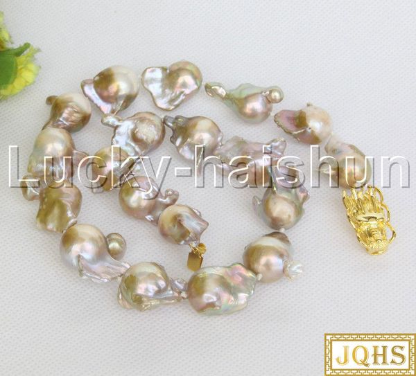 

natural 25mm baroque string beaded purple reborn keshi pearls necklace j12462, Silver