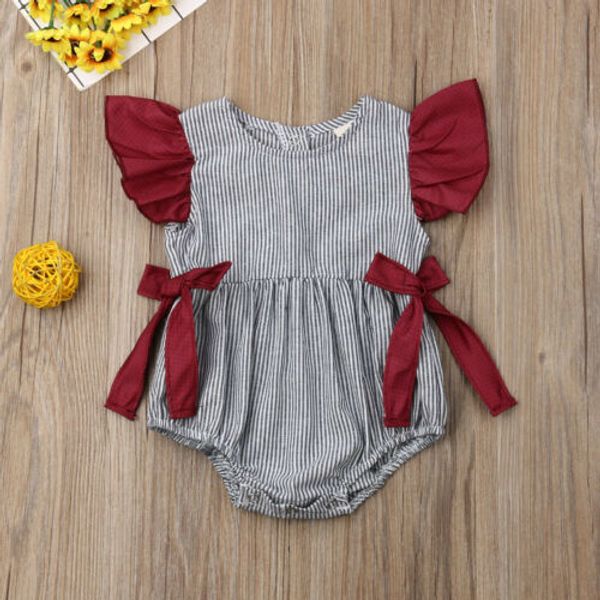 

UK Newborn Kid Baby Girl Stripe Ruffle Romper Jumpsuit Clothes Sunsuit One-Piece