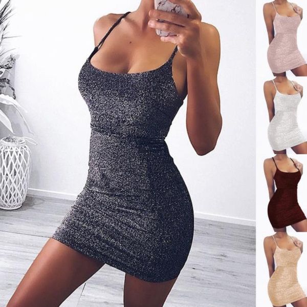 

new women designer dresses fashion spaghetti strap scoop neck shining bodycon dresses party club womens dresses, Black;gray