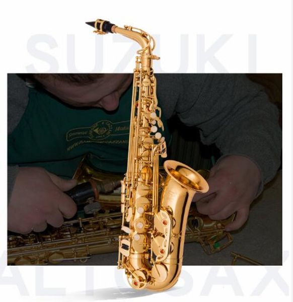 Brand New Suzuki Sassofono Contralto LAS-2000 Oro Lacca Sax Bocchino Professionale Patch Pads Ance Bend Neck