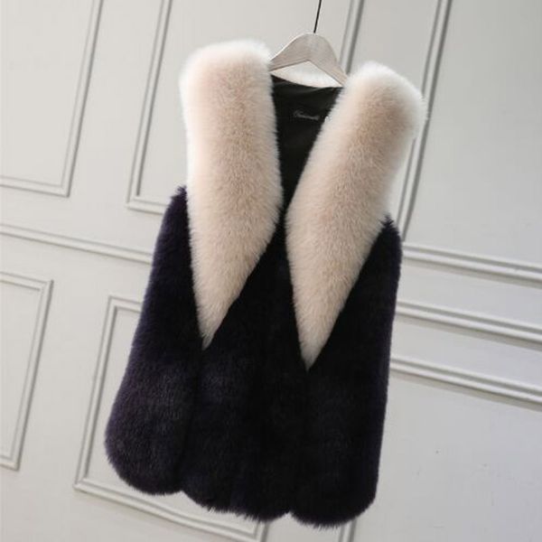 

2018 latest fashion autumn winter fur vest warm section color long fur vest fashion faux large size coat, Black